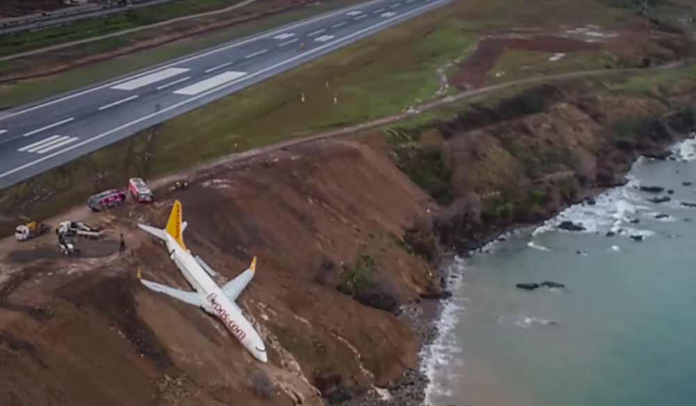 Jetliner Skids Off Slick Runway onto Black Sea Cliff