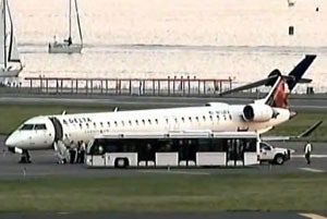 767 Clips Regional Jet During Taxi at Boston Logan