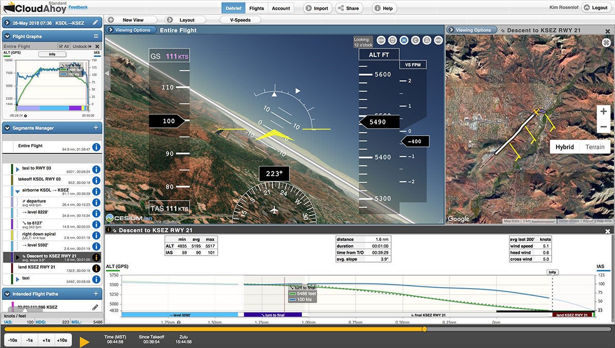 CloudAhoy Flight Debrief Software Allows Pilots to Debrief Hours, Days, or even Years After a Flight