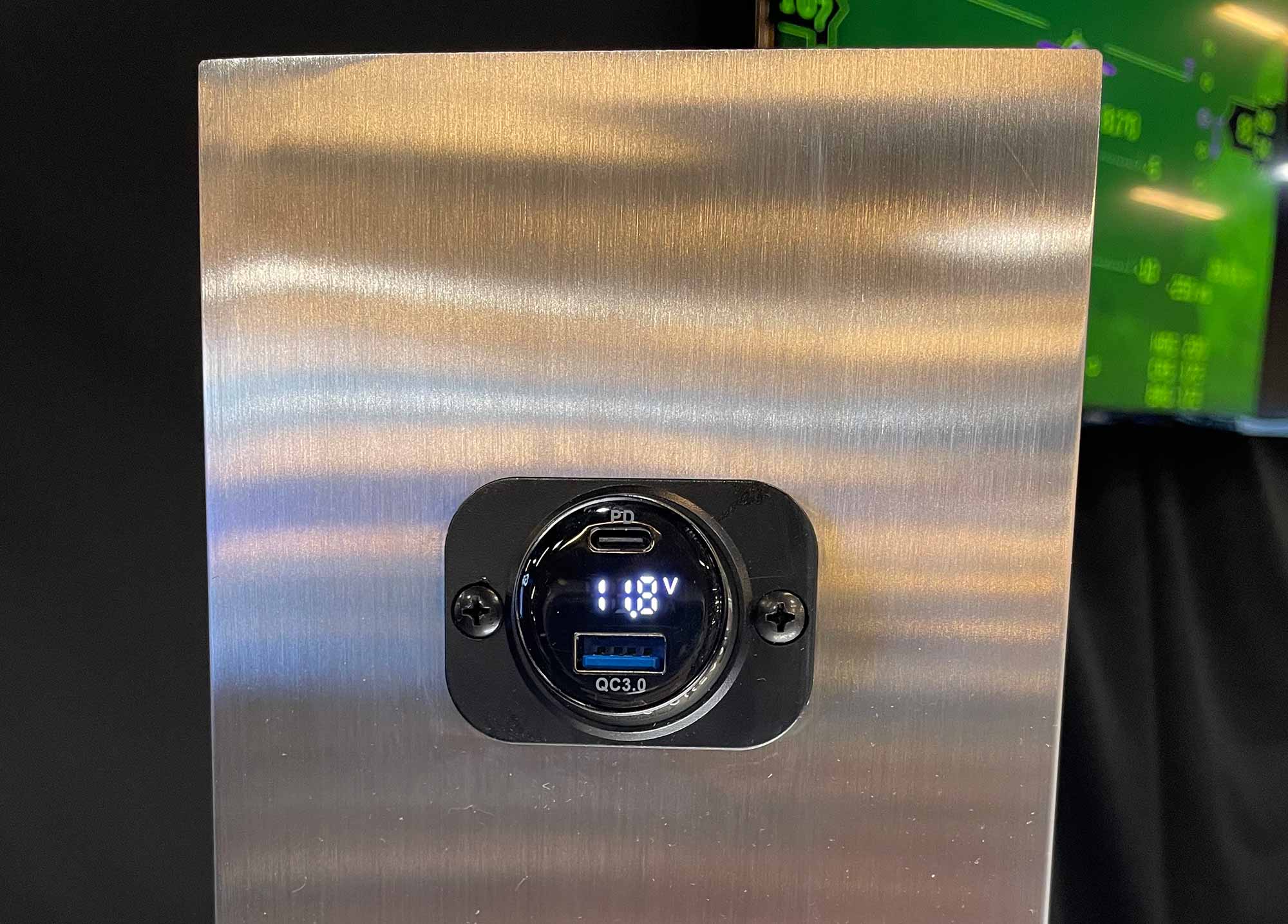 The InfinityPower panel-mounted USB charging device configures to a variety of power receptacles.