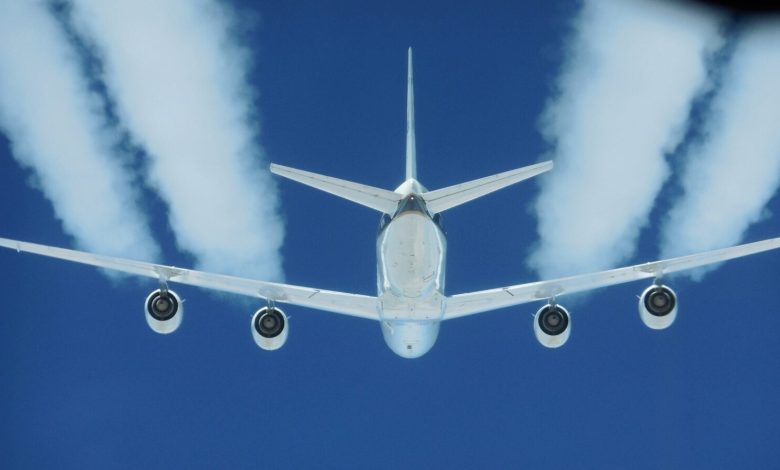 Contrails produced by aircraft.
