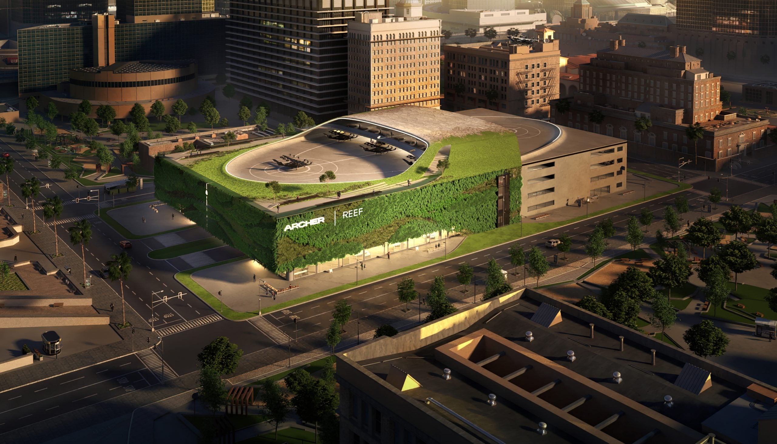 Archer plans to launch vertiports atop parking garages operated by REEF, starting with ones in Los Angeles and Miami.