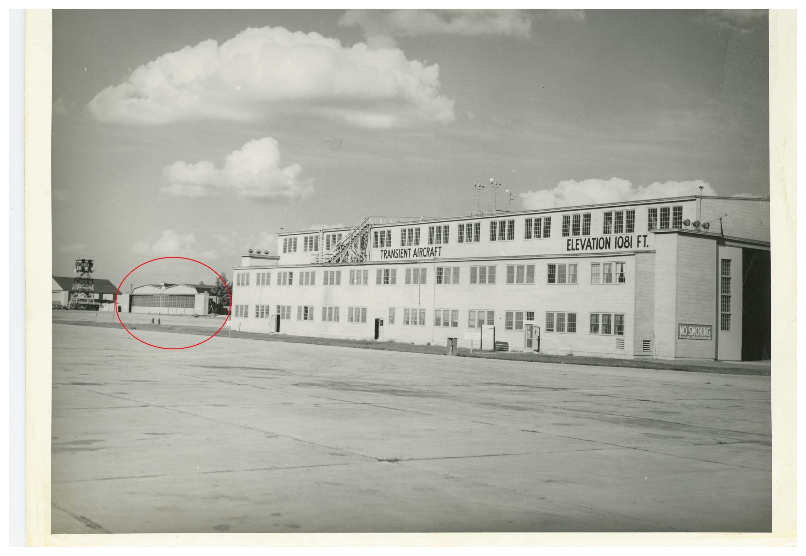A look at the hangar at Tullahoma Reginal Airport (in the red circle) in 1942.
