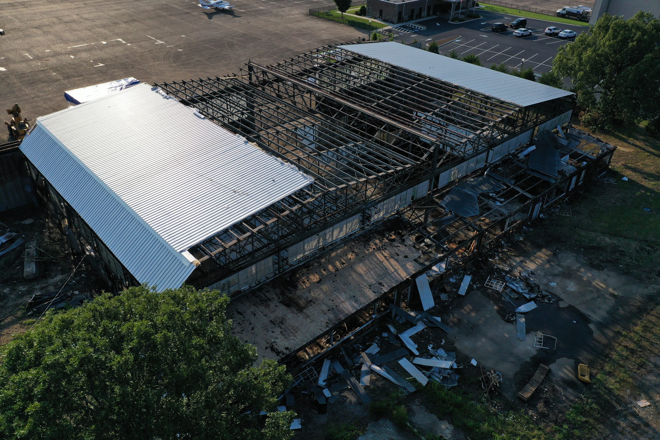 A look at some of the roof work being done on the hangar. “The roof was 40 percent caved in,” Williamson said.