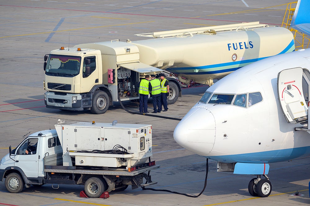 Fuel trucks at an airport.