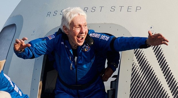 Wally Funk became the oldest person to go to space on July 20, 2021, at age 82, flying on Blue Origin's New Shepard spacecraft during its suborbital flight. [Credit: FLYING Archive]