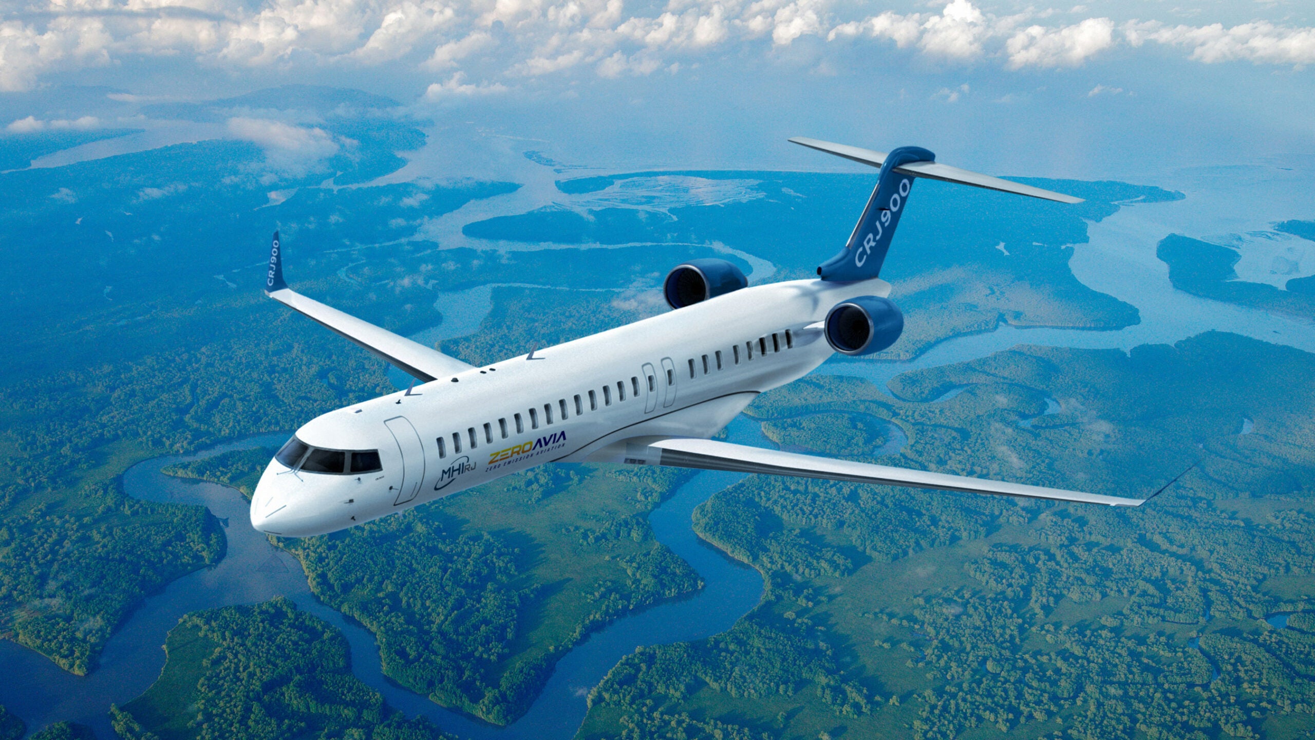 Artist Rendering of ZeroAvia CRJ in Flight