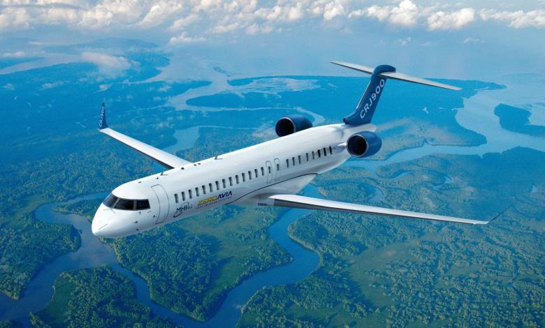 Artist Rendering of ZeroAvia CRJ in Flight