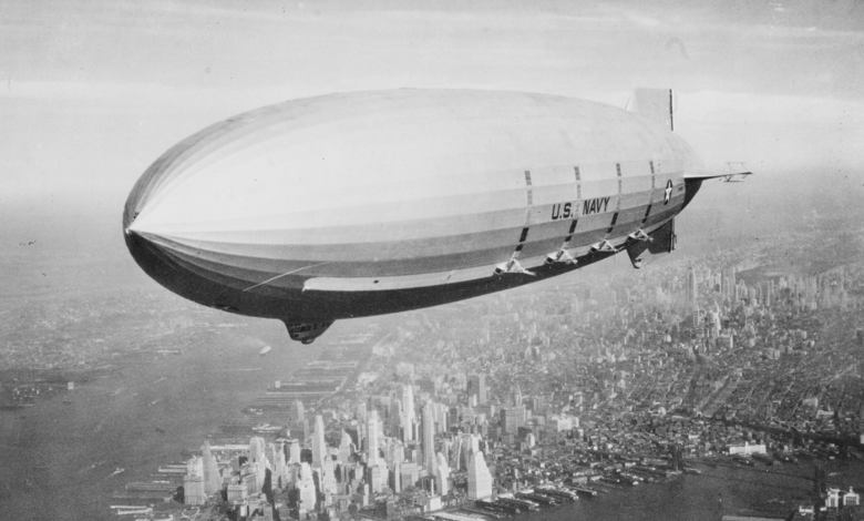 USS Macon airship in flight during the 1930s