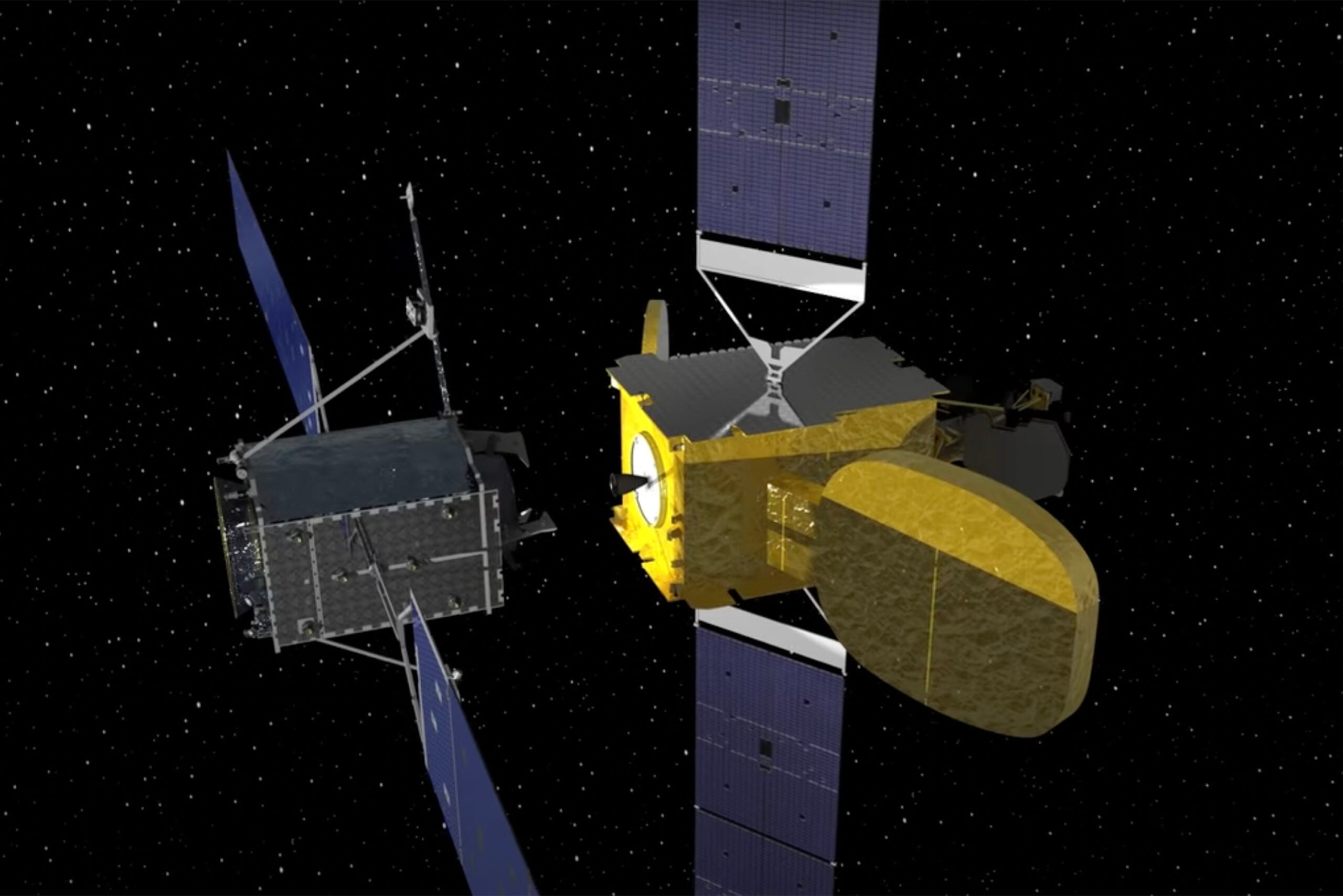 Artist Rendering of SpaceLogistics' MEV-1 Approaching an Orbiting Satellite
