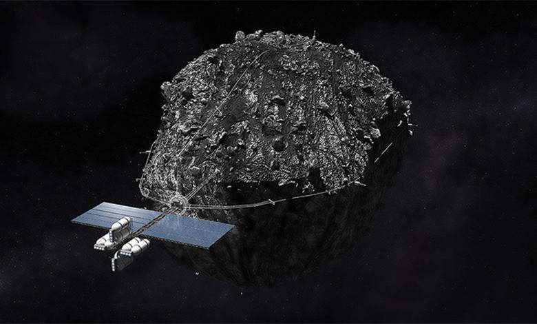 Artist Rendering of Spacecraft Harvesting an Asteroid