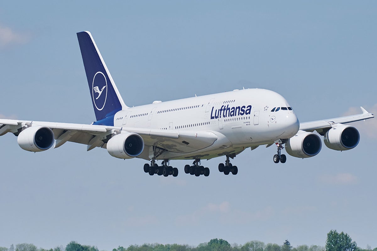 Lufthansa Airbus A380 in flight