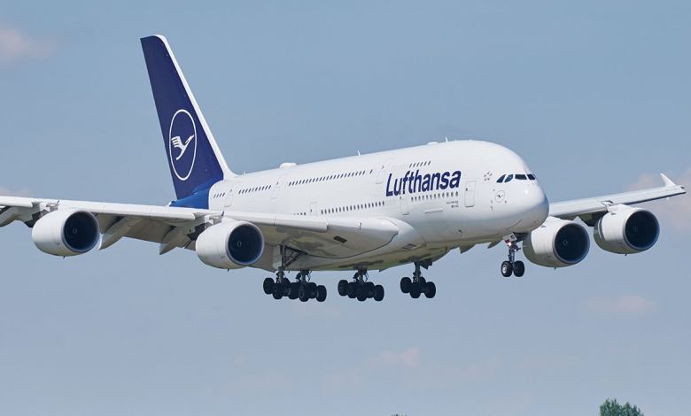 Lufthansa Airbus A380 in flight
