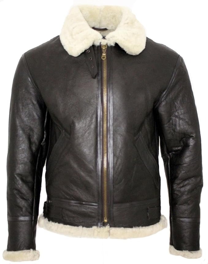 Men’s Cream B3 Shearling Sheepskin World War 2 Bomber Leather Flying Aviator Jacket