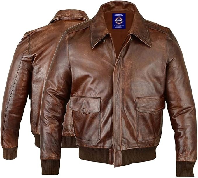 New Men’s Fashion Air Force A-2 Flight Bomber Genuine Goat Hide One Skin Leather Jacket