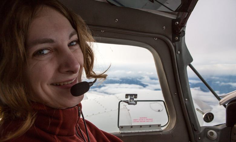 Pilot Tamsyn Waterhouse in the left seat while flying