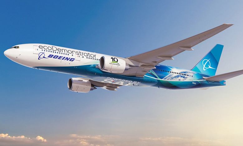 Boeing's 777-200ER ecoDemonstrator in flight