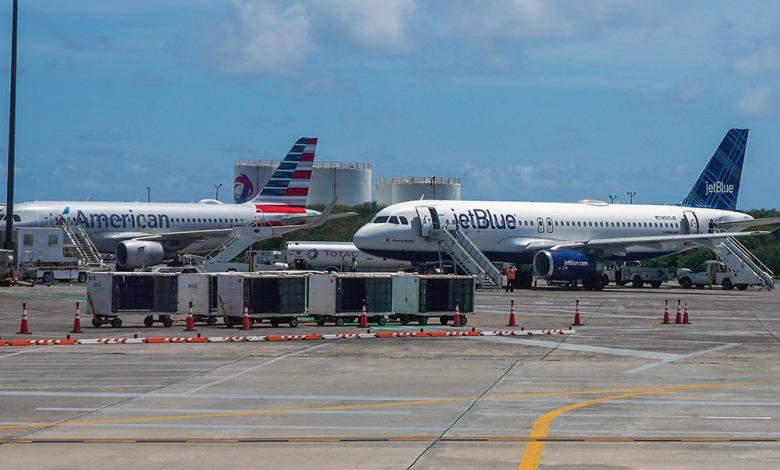 An aircraft on a tarmac in the U.S. Virgin Islands