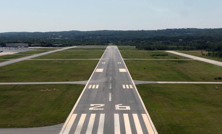 A runway approach at a rural airport in the eastern U.S.