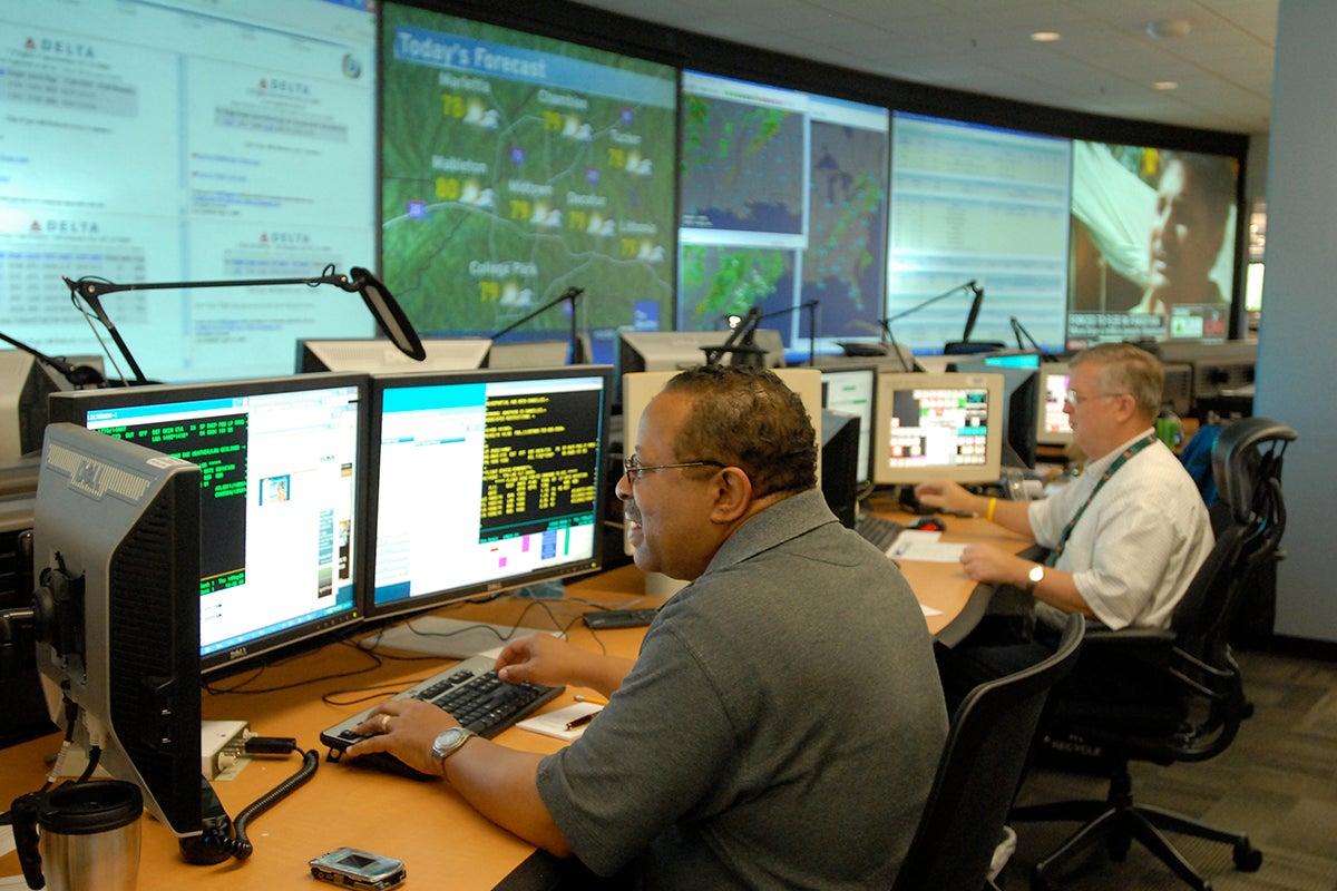 A Delta Air Lines meteorology team provides weather forecasting. [Credit: Delta Air Lines]