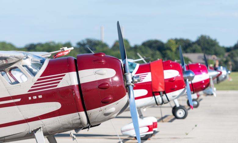 Cessna 195s lined up on a runway