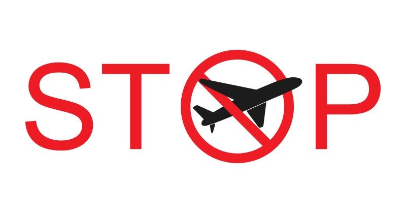 Picture of the word "Stop" with a plane going through the letter O.