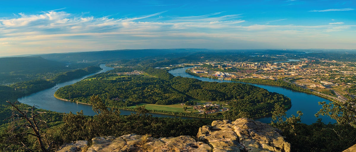 An aerial view of the Tennessee River near Chattanooga