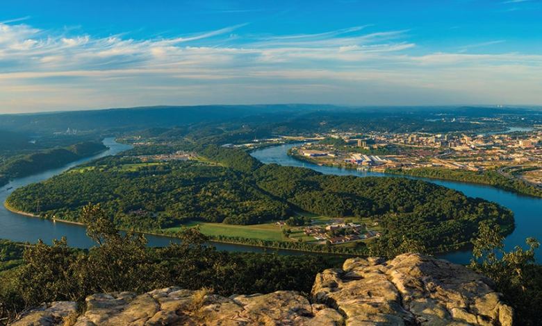 An aerial view of the Tennessee River near Chattanooga