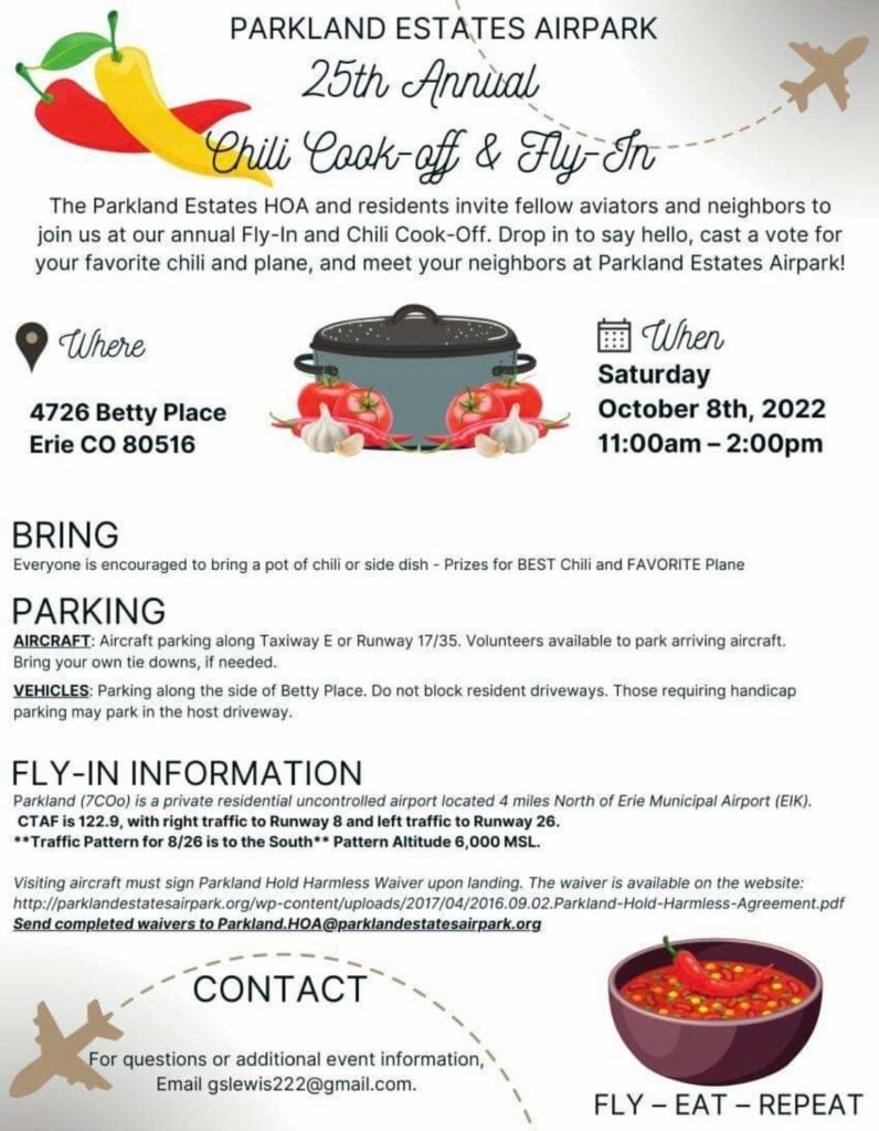 A chili cookoff and fly-in invitation. 