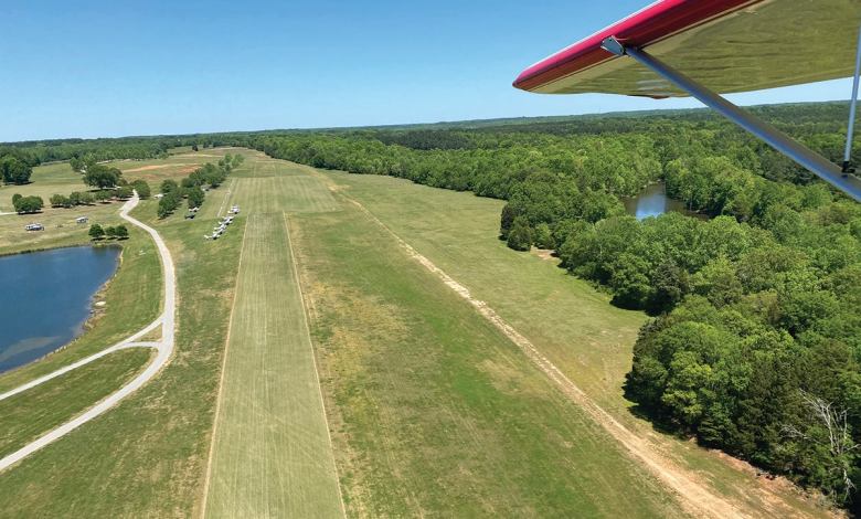 An aerial view of a grass strip for general aircraft use in South Carolina.