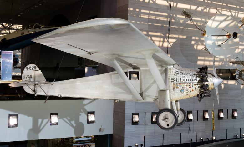 Spirit of St. Louis on display in the Boeing Milestones of Flight exhibit at the Smithsonian National Air and Space Museum in Washington, D.C. [Credit: Eric Long/National Air and Space Museum]