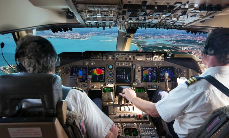 Pilots in a flight deck