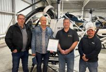 Schweizer MRO Manager Matt Craft, Schweizer President and CEO David Horton, Designated Airworthiness Representative C.J. Daniels, and Schweizer Accountable Manager Mick Birdsell. [Courtesy: Schweizer]