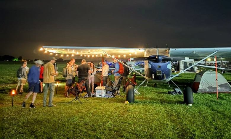 Camping under an airplane tips