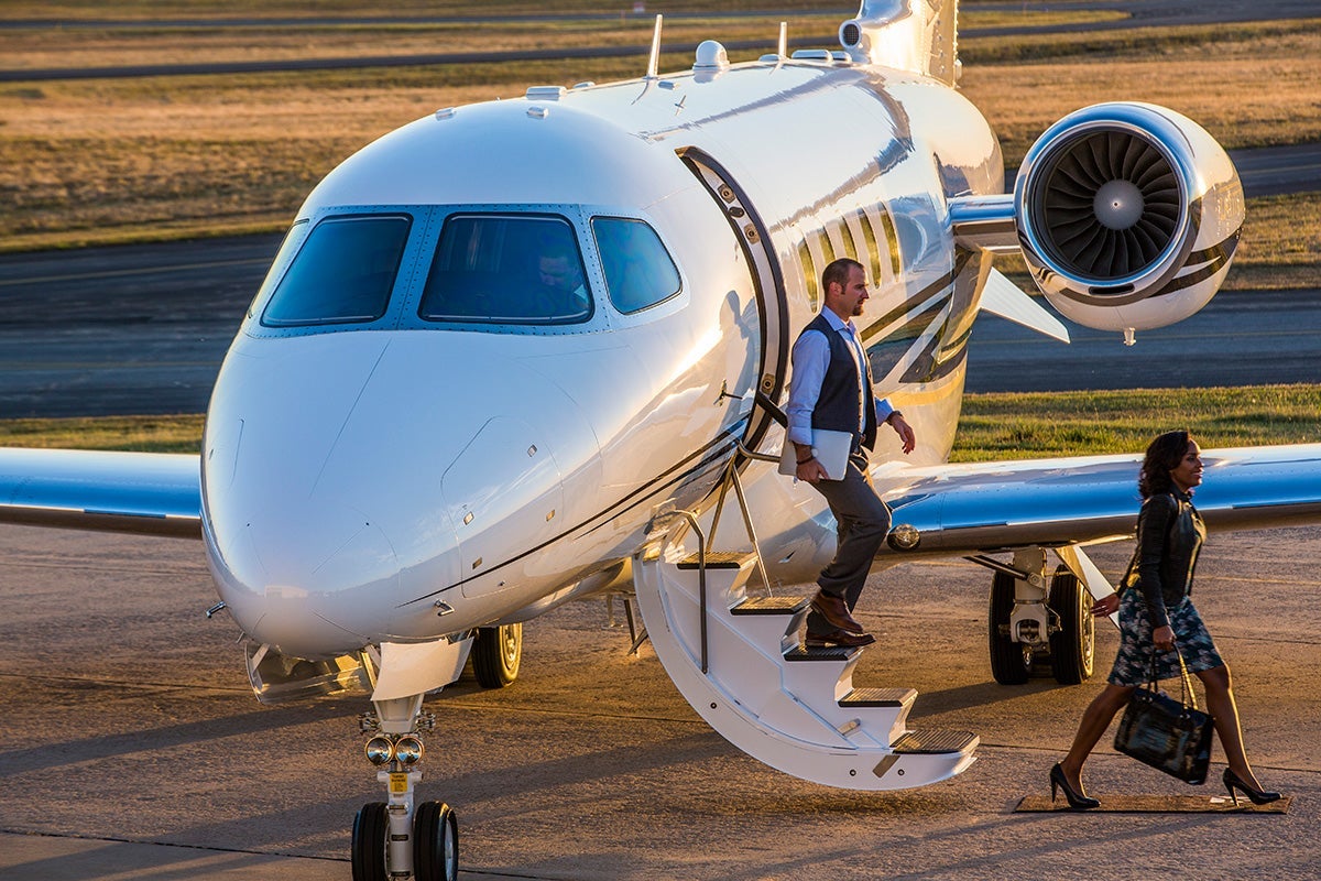 A private aircraft on the ramp.