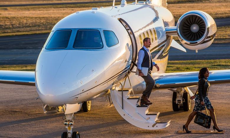 A private aircraft on the ramp.