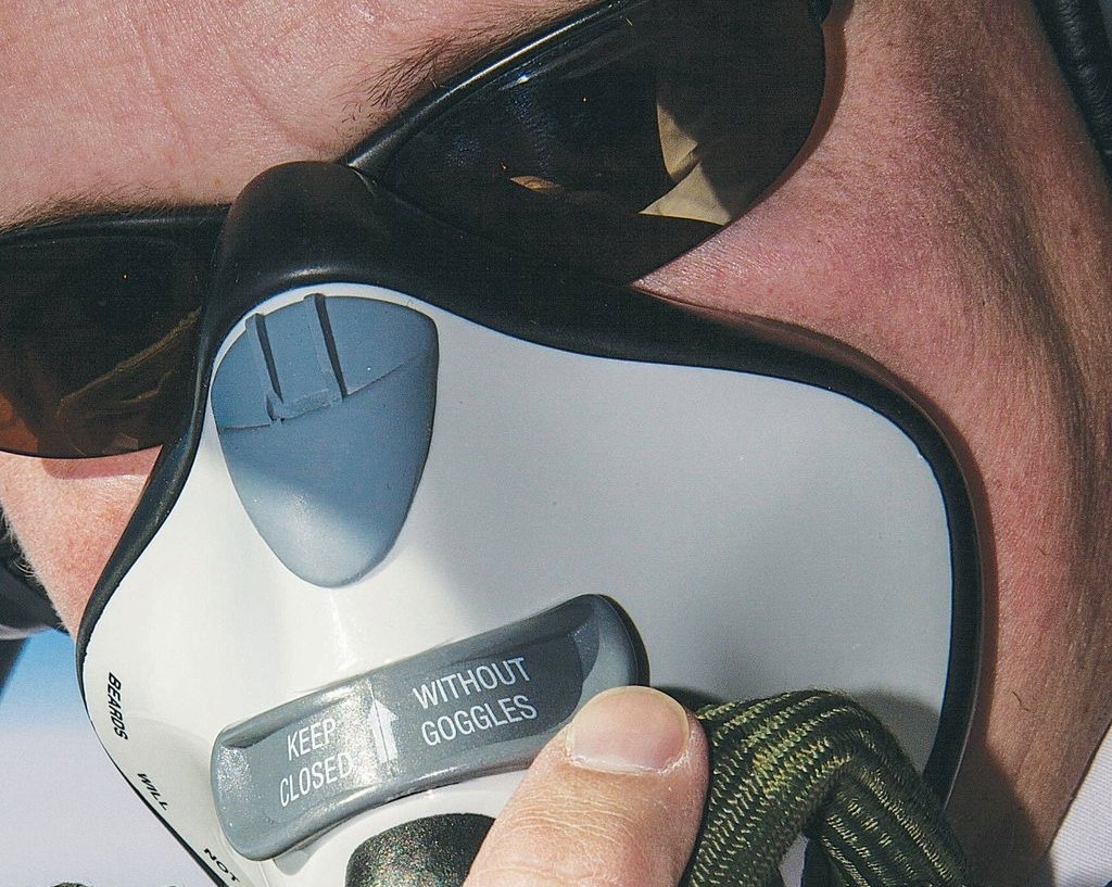 Pilot wearing oxygen mask