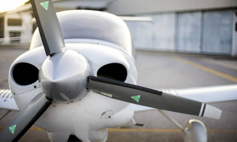 Small airplane near flight school