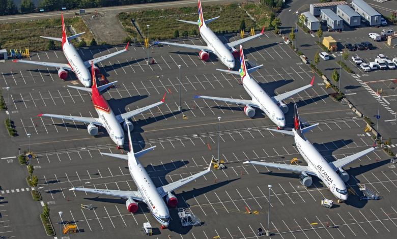 Boeing 737 MAX aircraft in storage.