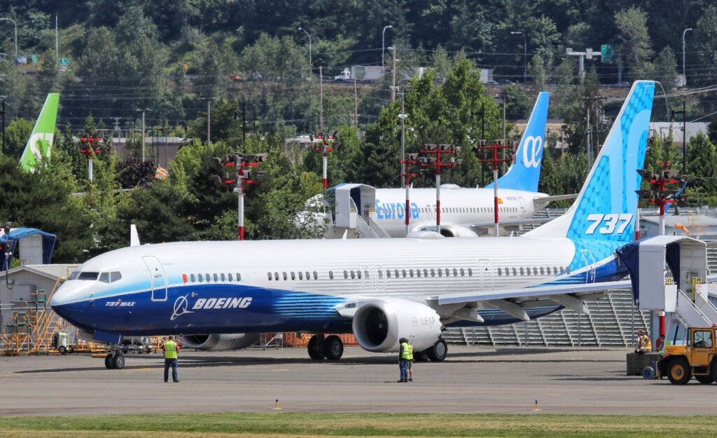 Boeing’s 737 MAX 10 at Boeing Field.