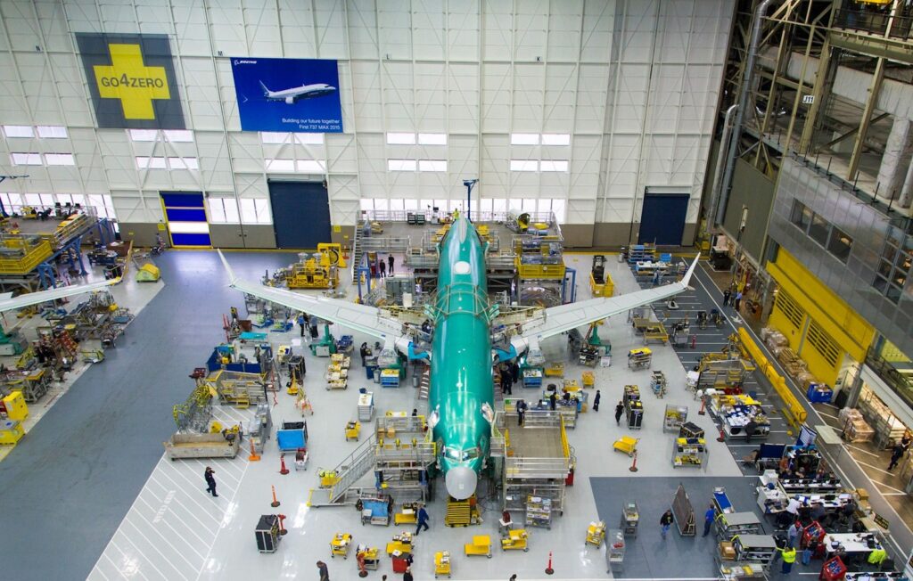 The Boeing 737 MAX assembly line.