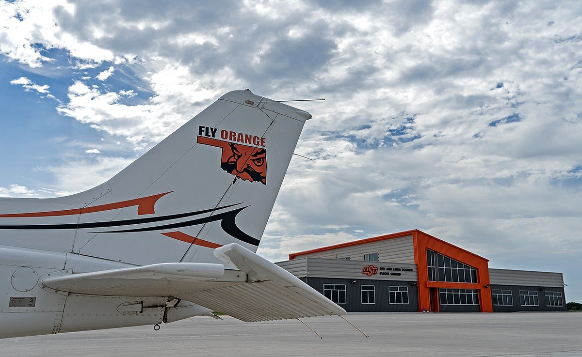 Tail of plane outside OSU hangar
