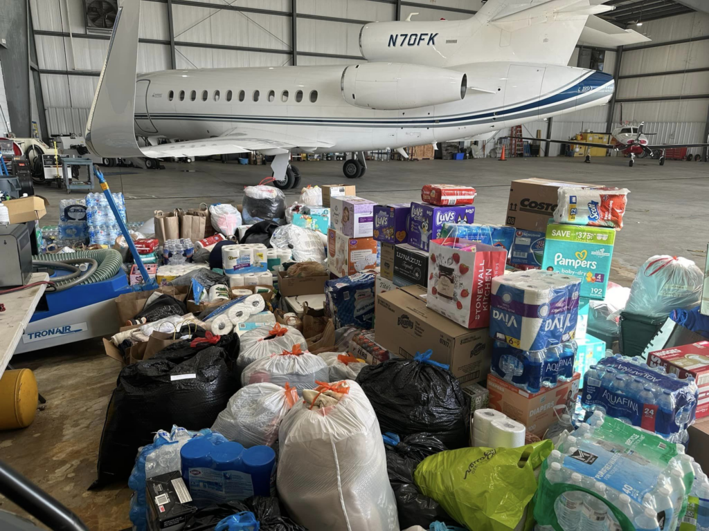 The Carolina Aviators Network readies supplies during Hurrican Helene relief efforts in 2024. [Credit: Carolina Aviators Network]