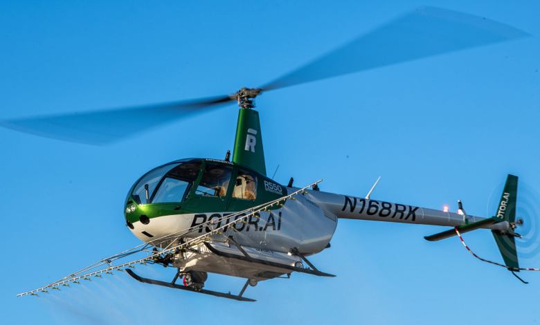 Rotor Technologies R550 Sprayhawk automated helicopter crop spray drone for agriculture
