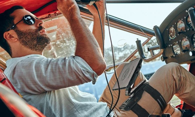 Pilot working in cockpit