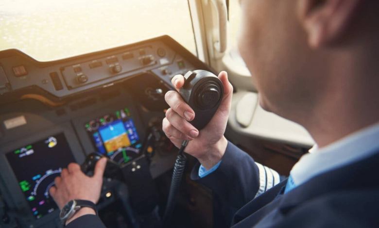 Pilot talking on radio
