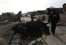 NTSB investigators document the scene of the January 31, 2025, Learjet 55 crash in Philadelphia. [Credit: National Transportation Safety Board]