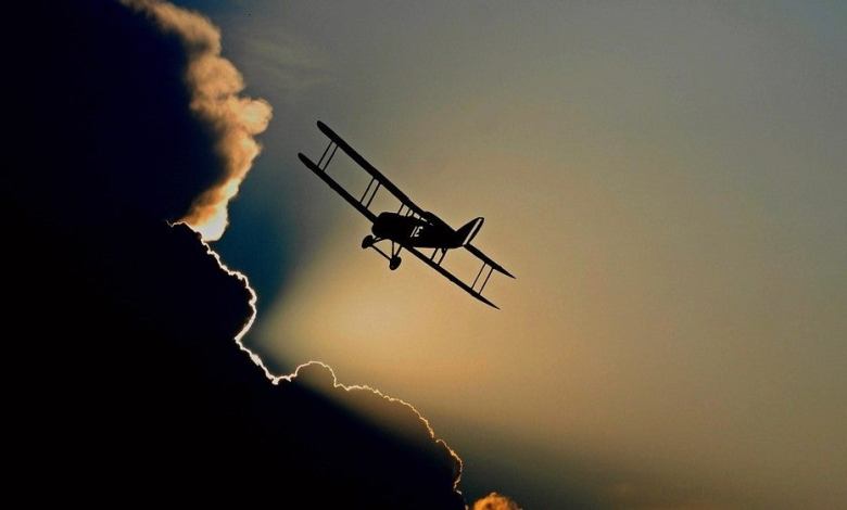 Biplane in flight