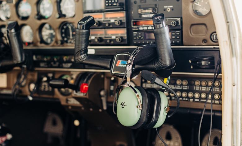 David Clark headset inside a cockpit