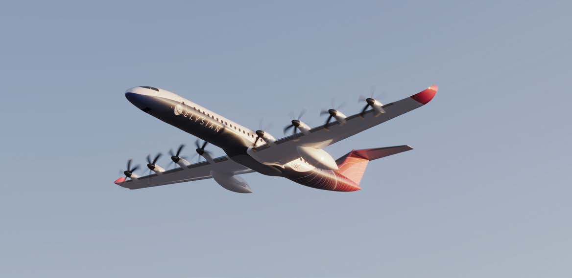 Elysian Aviation projects its all-electric E9X will have a range of 800 kilometers with 90 passengers at launch, targeted for the early 2030s. [Courtesy: Elysian Aviation]